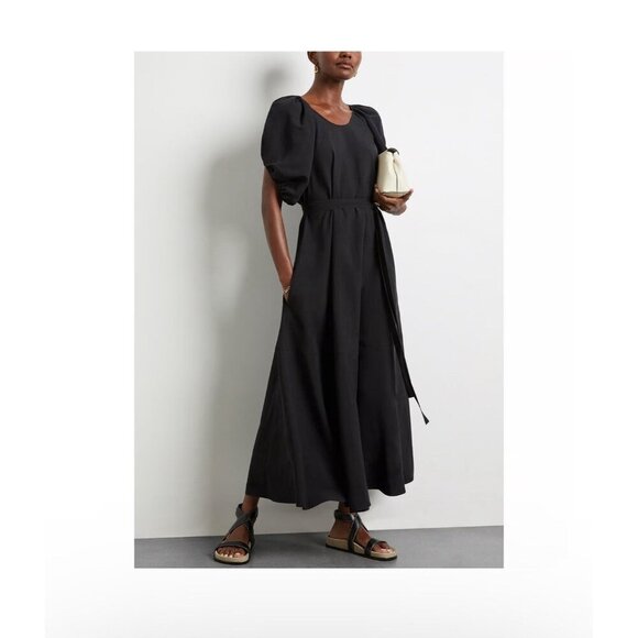 G. Label by GOOP Black Linen Blend The Hostess Maxi Dress 4 EUC Missing Belt - Picture 1 of 12